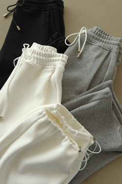 Adjustable Hem Cotton Fleece Sweatpants for Autumn & Winter, Two-Way Wear Casual Long Pants for Cozy Style