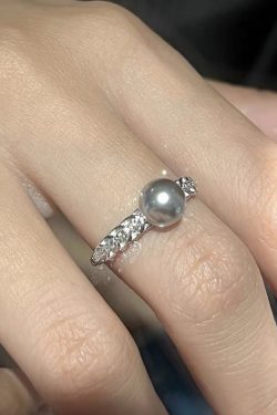 Adjustable Light Luxury S925 Silver Wheat Ear Zircon Pearl Ring for Women - Elegant High-End Fashion Statement Ring