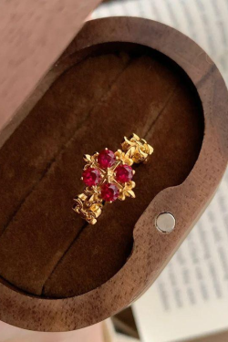 Adjustable Open Design Rose Pink Iris Flower Ring for Women - French Vintage Style Light Luxury Versatile Fashion Jewelry