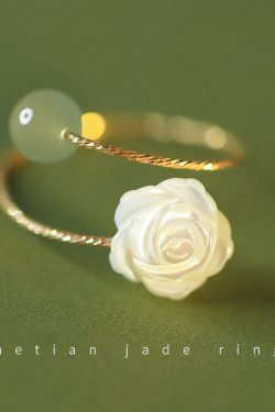 Adjustable Rose Flower Jade Ring for Women, Niche Design, High-End Feel, Unique Personality Tail Ring for Index Finger