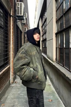 American Retro Faux Two-Piece Camouflage Hooded Jacket for Men and Women, Spring Autumn Bomber Style, High-End Pilot Look
