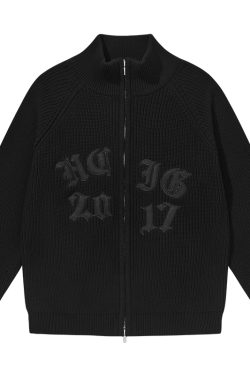 American Retro Gothic Embroidered Knitted Zip-Up Sweater Cardigan for Women - Vintage Style Outerwear