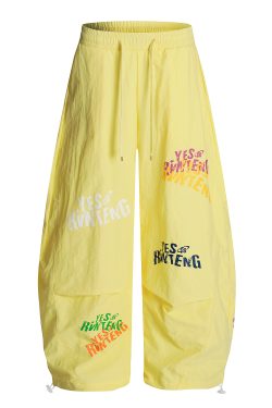 American Retro Graffiti Letter Wide-Leg Cargo Pants for Women - Casual Summer Dance Style Loose Fit Trousers