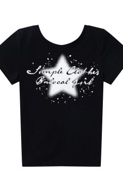 American Retro Graffiti Star Short-Sleeve T-Shirt for Women, Slim-Fit Summer Top, Niche Design, Trendy 90s Style