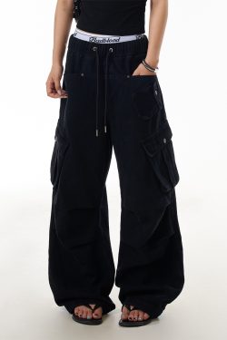 American Retro High Street Multi-Pocket Work Pants for Women - Loose Straight-Leg Pleated Wide-Leg Trousers, Y2K Fashion