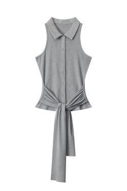 American Retro Lace-Up Off-Shoulder Tank Top for Women - Sleeveless Slim-Fit Trendy Y2K Style Inner and Outer Wear