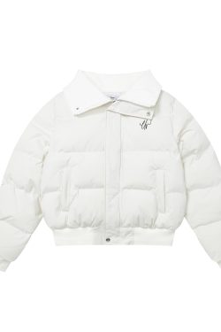 American Retro Lapel Letter Embroidery Short Cotton Jacket for Women - Warm Slim Fit Winter Coat