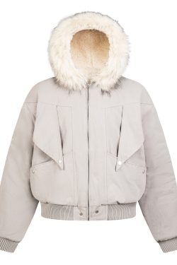 American Retro Mountain Eagle Button Fur Collar Cotton Coat - Women's Winter High Street Trendy Padded Jacket, 90s Inspired Style