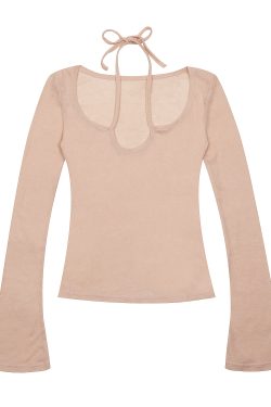American Retro Spicy Girl Style Bow Tie Neck Long Sleeve T-Shirt - Slim Fit Versatile Flattering Top for Women, Y2K Fashion