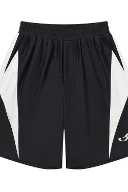 American Retro Sports Breathable Mesh Spliced Casual Five-Point Basketball Shorts for Active Lifestyle