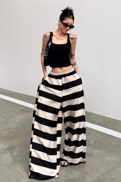 American Retro Striped Wide-Leg Pants for Women - Casual Summer Draped Trousers, Slimming Versatile Lazy Style
