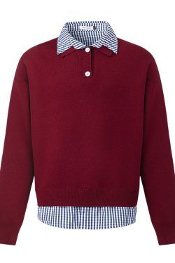 American Retro Two-Piece Lapel Sweater for Women - College Style, Versatile Knitted Top, Y2K Fashion