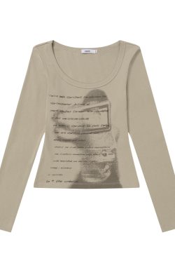 American Retro U-Shaped Silhouette Printed Women's Short T-Shirt - Slim Fit Autumn Casual Top for Spicy Girls, Y2K Style
