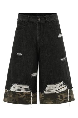 American Street Style Patchwork Camouflage Denim Capri Pants - Trendy 2025 Summer Shorts for Y2K Fashion Lovers