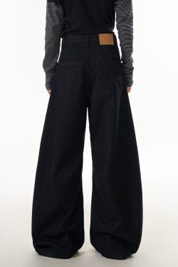 American Vintage Washed Curved Blade Jeans for Women - Street Style Wide-Leg Loose Casual Pants - 90s Inspired Fashion