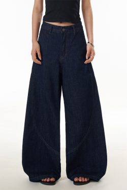 American Vintage Washed Curved Blade Jeans for Women - Street Style Wide-Leg Loose Casual Pants - 90s Inspired Fashion