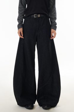 American Vintage Washed Curved Blade Jeans for Women - Street Style Wide-Leg Loose Casual Pants - 90s Inspired Fashion