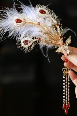 Ancient Style Phoenix Crown Headdress with Feathers and Tassels, Fairy-Like Hairpin for Classical Dance and Costume