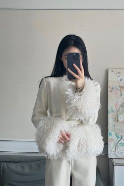 Apricot Color Heavy Embellished Spliced Jacket for Women - High-End Fashion Spring 2025 Style with Chic Detailing