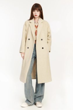Apricot Woolen Trench Coat for Women, 2025 Spring Korean Style Hepburn High-End Mid-Length Outerwear