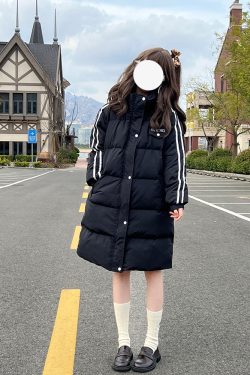 Art School Over-the-Knee Down Jacket for Women, Thickened Winter Coat, Warm Academy Style, Pudding Bear Design