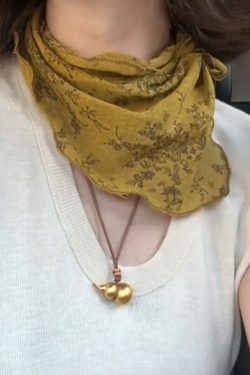 Artistic Retro Ginger Yellow Floral Triangular Scarf - Pastoral Forest Style Neck Scarf & Headscarf for Women