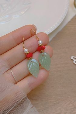 Artistic Retro Leaf Ear Hook Earrings, Handmade Ancient Style Pendants for Hanfu and Qipao, Vintage National Style Jewelry
