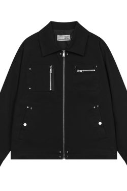 Asymmetric Pocket Zipper Studded Detroit Jacket Coat - American Street Style Fashion Outerwear