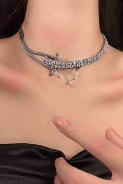Asymmetrical Cold Shoulder Chain Necklace with Sparkling Diamonds - Light Luxury Sweet Cool Niche Jewelry