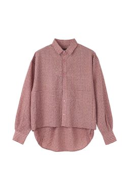 Asymmetrical Hem Long Sleeve Shirt in Bubble Gauze - Breathable Roaring Beast Design for Trendy Y2K Style