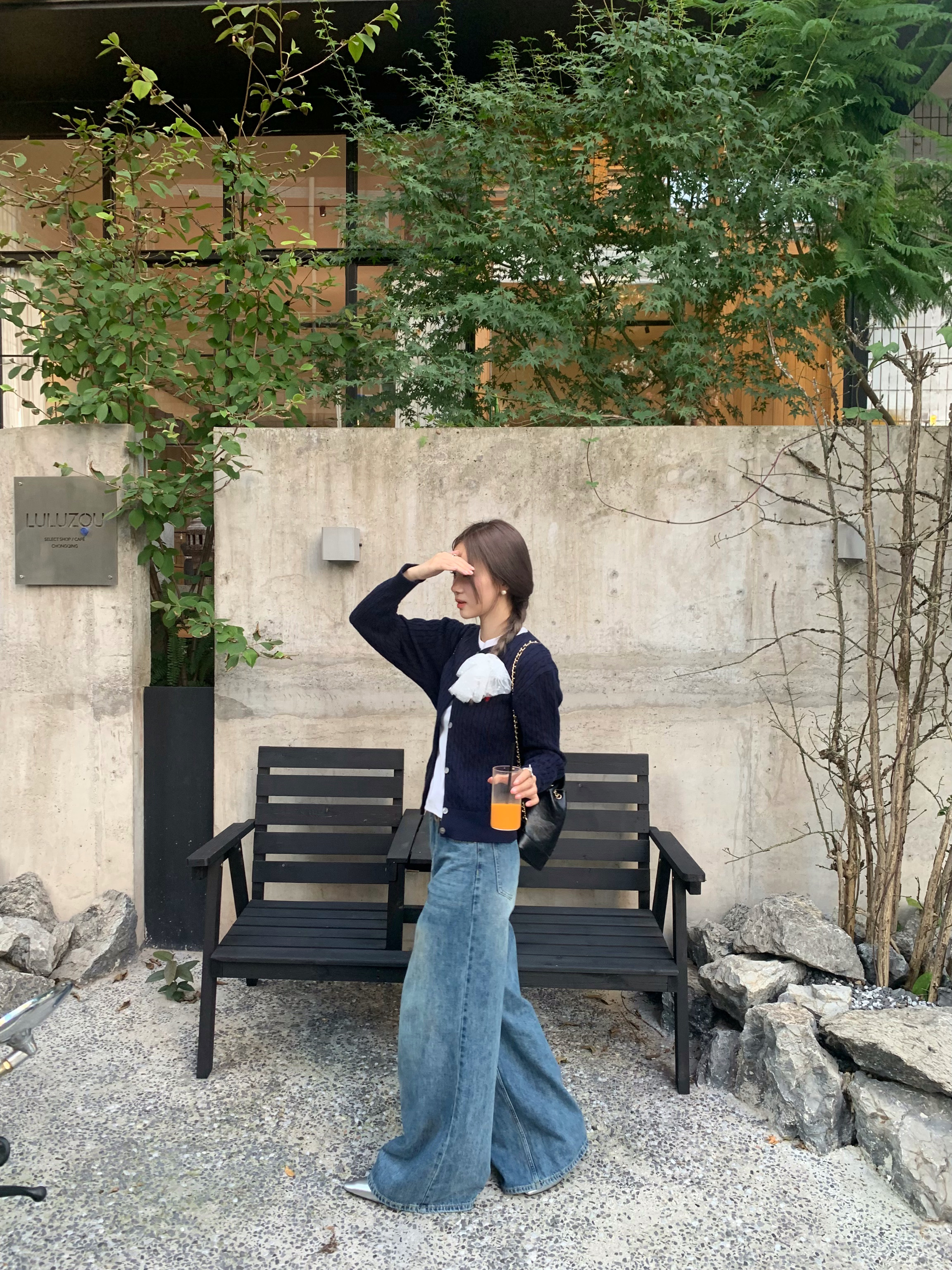 Autumn Deep Blue Cable Knit Long Sleeve Cardigan for Women, Slimming Round Neck Knit Top for Fall Fashion