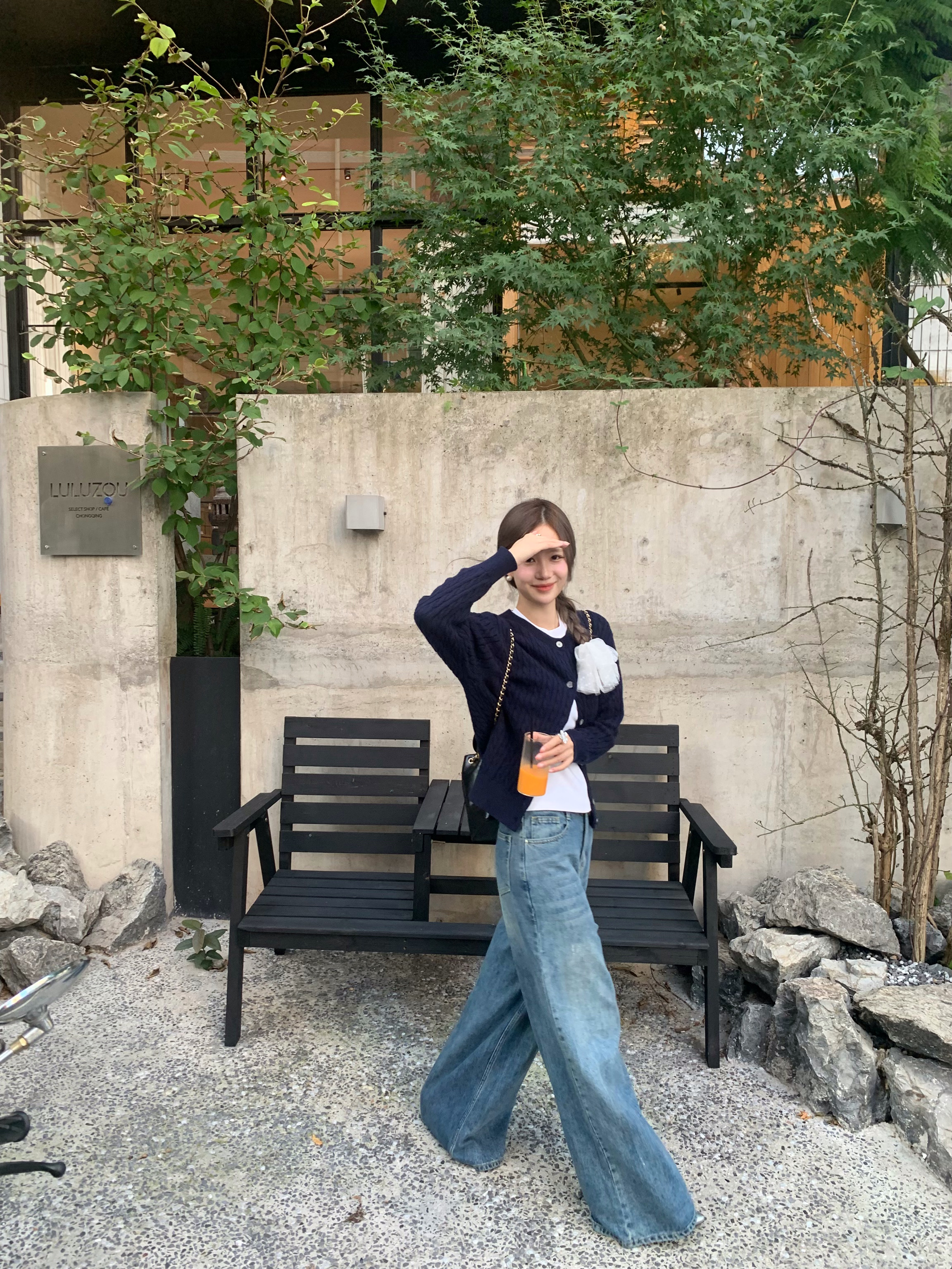 Autumn Deep Blue Cable Knit Long Sleeve Cardigan for Women, Slimming Round Neck Knit Top for Fall Fashion