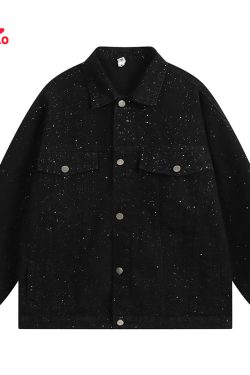 Autumn Heavy Industry Sequin Denim Jacket for Men – Trendy Streetwear, Casual American Style, High-End Fashion