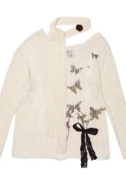 Autumn Off-Shoulder Distressed Sweater for Women - Sexy Sweet Hollow Out Long Sleeve Knitted Top
