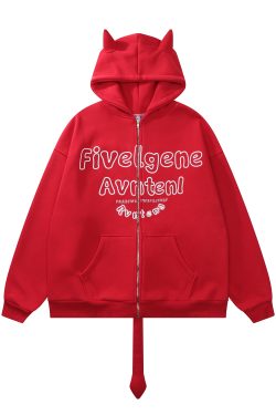 Autumn Winter Retro Fleece Little Devil Hoodie - Loose Unisex Sweatshirt for Trendy 90s and Y2K Style