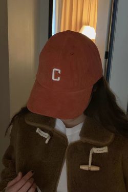 Baby Sauce Letter C 3D Embroidery Corduroy Duckbill Baseball Cap - Korean Style Autumn Winter Edition