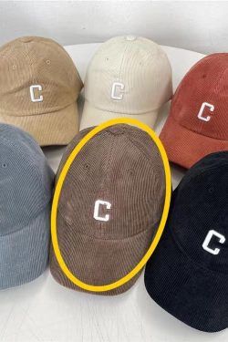 Baby Sauce Letter C 3D Embroidery Corduroy Duckbill Baseball Cap - Korean Style Autumn/Winter Edition