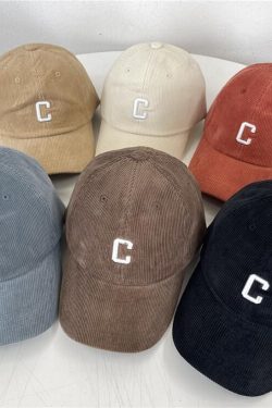 Baby Sauce Letter C 3D Embroidery Corduroy Duckbill Baseball Cap - Korean Style Autumn/Winter Edition