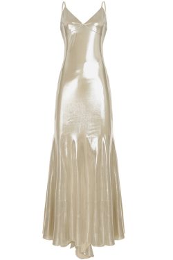 Backless Glossy Spaghetti Strap Mermaid Dress - Pleated Bodycon Floor-Length Gown for Spring and Summer Fashion
