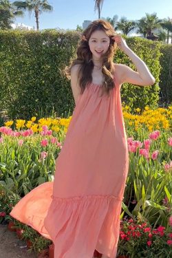 Backless Spaghetti Strap Dress for Women - French Style Summer Long Skirt, High-End Quality Beach Vacation Dress
