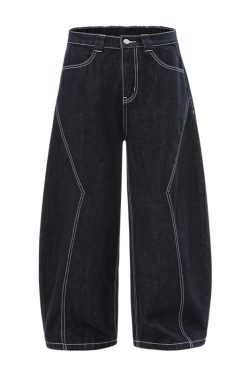 Baggy Wide-Leg Denim Jeans in Original Color - Trendy Loose Fit with Three-Dimensional Design for Effortless 90s Style