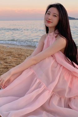Beach Vacation Halter Dress - Fairy Summer Style, Loose Fit, Long Skirt for Effortless French Chic and Gentle Breeze