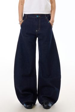 Beaded Blue Denim Wide-Leg Pants for Women, Slim-Fit Curved Knife Design, American Washed Style, Trendy Casual Fashion