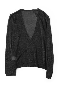 Beaded Neck Strap V-Neck Long Sleeve Shiny Thread Knitted Cardigan for Women - Trendy European Style Outerwear for Spring & Autumn