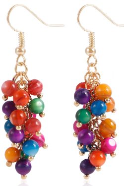 Beaded Shell Drop Earrings - Creative Mixed-Color Grape Cluster Design - Exquisite European and American Chinese-Style Accessories