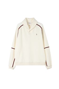 Beige Color-Blocked Terry Polo Sweatshirt for Fall/Winter 2024 - Trendy Casual Layering Essential