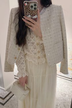 Beige Long Sleeve Chanel-Style Jacket for Women, High-End Quality, Versatile Spring Fashion, Elegant Layering Piece