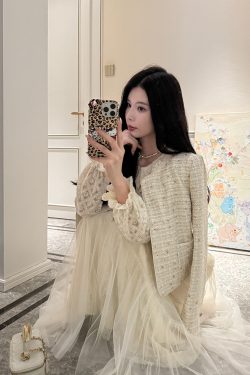 Beige Long Sleeve Chanel-Style Jacket for Women, High-End Quality, Versatile Spring Fashion, Elegant Layering Piece