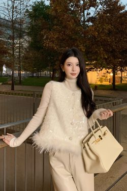 Beige Sequined Patchwork Vest - Women's Chinese Style Sleeveless Top - Floral Spring Fashion