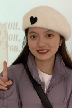 Beige Vintage Rabbit Fur Beret for Women, Autumn Winter Fashion, Japanese British Style Wool Painter's Hat, Trendy Warm Accessory